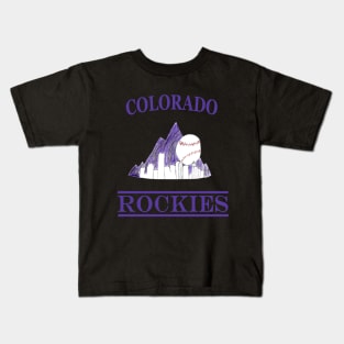 Colorado Rockies Logo with Denver Skyline Kids T-Shirt